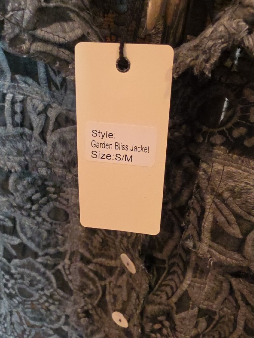 145p Jaded Gypsy Garden Bliss Jacket Floral-Print Gray Button-Up Lace Jacket - Picture 4 of 10